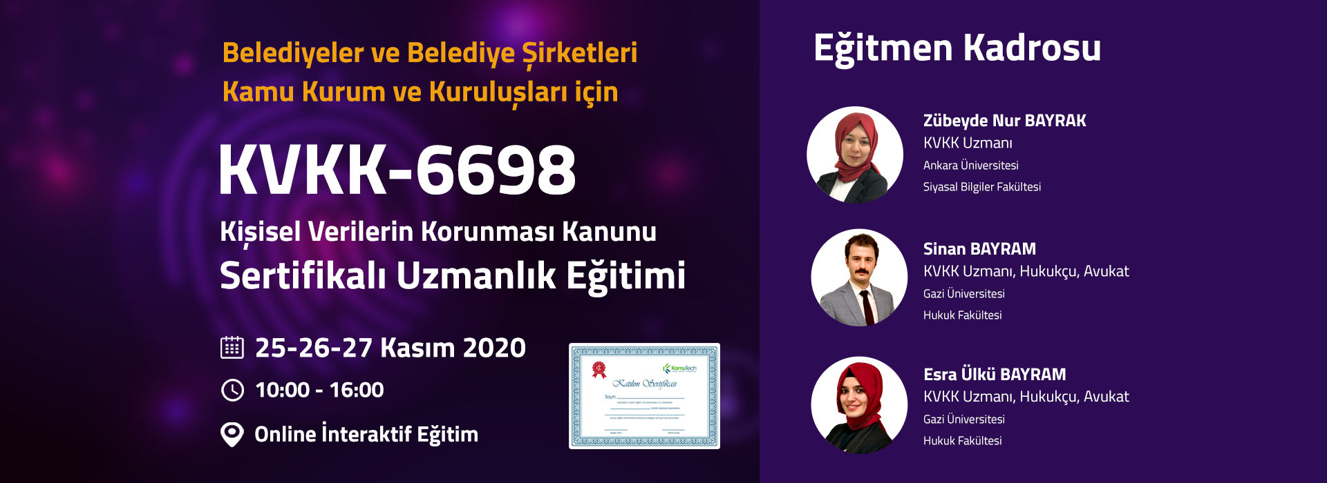 Belediyeler, Belediye Şirketleri ve Kamu Kurumları için KVKK 6698 – Kişisel Verilerin Korunması Kanunu Sertifikalı Uzmanlık Eğitimi